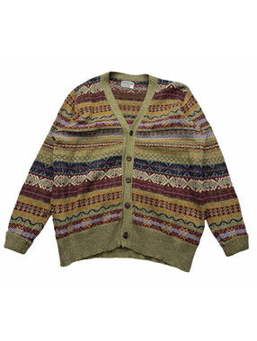 Vintage 90's Michael Ross Cardigan Sweater Geometric Knit Beige Size XXL